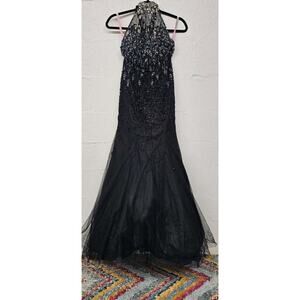 Black Sequined Beaded Trumpet Formal Gown Dress Size 0 Event Prom Pageant Dress